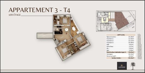 SAINT-DENIS / APPARTEMENT T2 NEUF / STANDING
