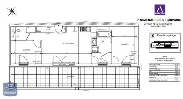 Appartement à louer 3 pièces 57.99m² Trélazé (49800)