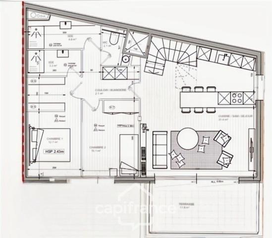 A vendre-appartement Loft 3 pièces-dernier étage-67,40 m2-Terrasse de 12m2-2 chambres-Quartier Mouzaïa- L7bis-L11