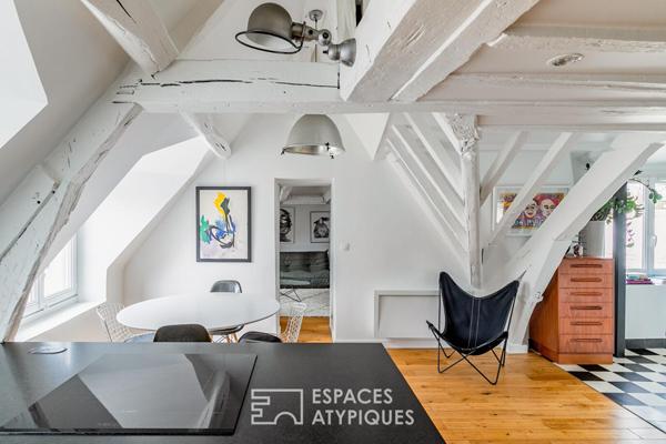 Dernier étage lumineux avec vue sur les toits de Paris