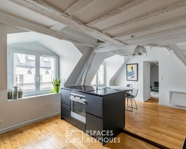 Dernier étage lumineux avec vue sur les toits de Paris