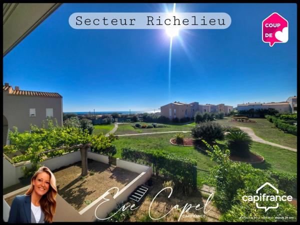 Appartement à vendre 3 pièces LE CAP D'AGDE (34), 2 chambres, place de parking, vue Mer. Secteur Richelieu / Rochelongue