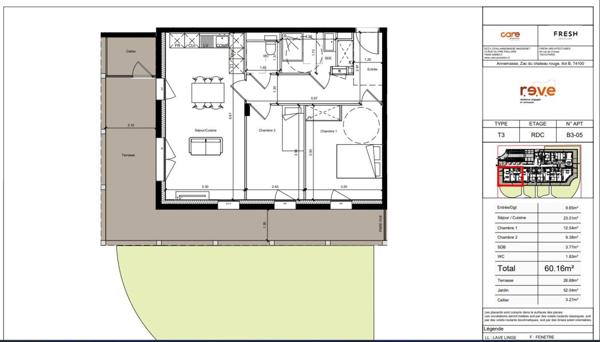 APPARTEMENT T3 CAVE PARKING BALCON 26.72 M²