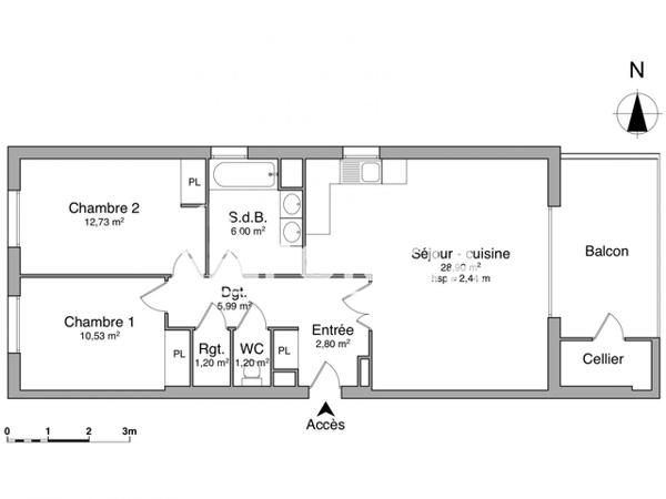 Location Appartement 3 pièces 69.35 m² - 77 AVENUE DE LA REPUBLIQUE Seyssinet Pariset 38170