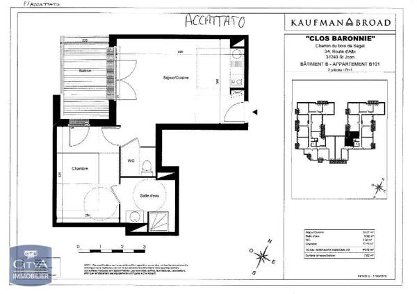 Appartement à louer 2 pièces 44.09m²