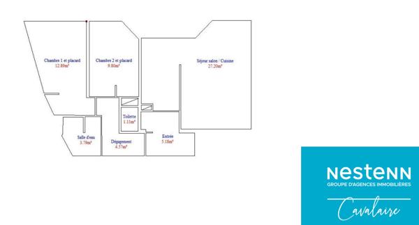 A 500 m de la plage, appartement de 3 pièces de 65 m² au 3ème étage exposé sud