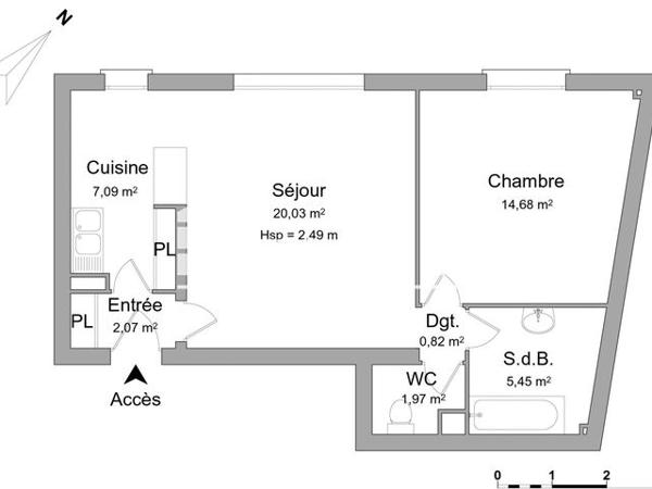 Location Appartement 2 pièces 52.1 m² - 9 RUE BOUTIN Bordeaux 33000