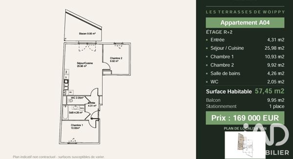 Appartement à vendre 3 pièces 58 m² Woippy