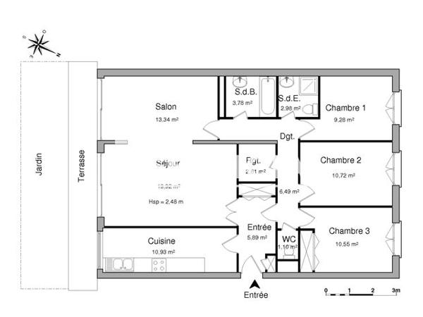 Location Appartement 5 pièces 97.59 m² - 12 AVENUE DU CHATEAU Etang La Ville 78620
