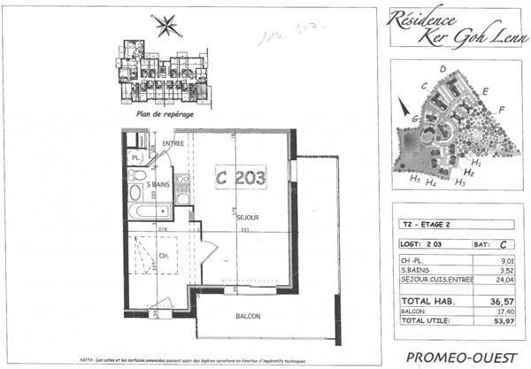 Plescop (56890) Vannes en résidence 3*** T2 meublé Beau balcon + 17 m²