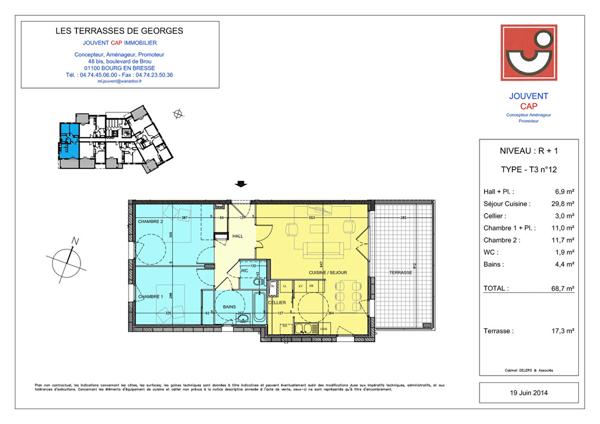 Loue Attignat T3 récent avec terrasse, cave et garage