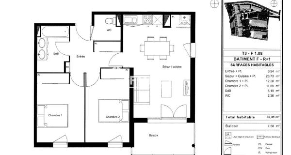 Location Appartement 3 pièces 62.31 m² - Seysses 31600