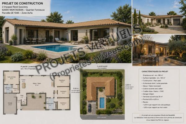 Montauban 82000,  Fonneuve Terrain  constructible et viabilisé et piscinable
