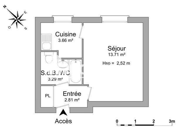 Location Studio 23.47 m² - L'ATLANTIQUE Grenoble 38100