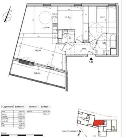 Bordeaux appartement 3 pièce(s) 70m2 2 ch parking sécurisée loggia