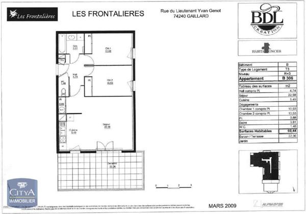 Vente appartement Gaillard (74240) 3 pièces 60.44m²