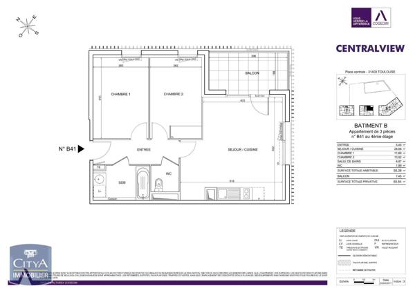 Appartement à louer 3 pièces 58.39m²