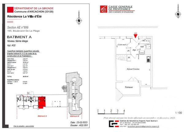 Appartement F3 à vendre  3 pièces - 48,59 m 2   ARCACHON  - 33