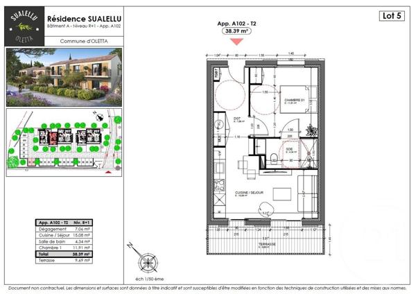 Appartement T2 à vendre  2 pièces - 38,39 m2 OLETTA - 202