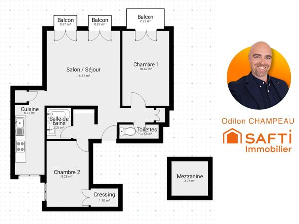 Appartement T3 (60m2) tout équipé et libre