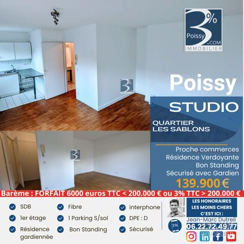 Poissy Studio + Parking dans résidence de Standing avec Gardien Poissy (78300)