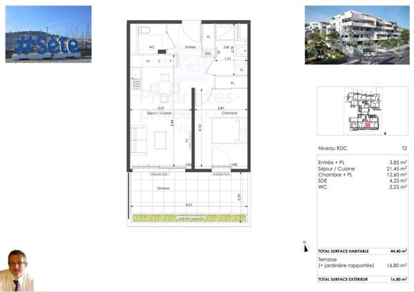 Corniche de Sète. T2 de standing, Terrasse 16 m² Sud, Bord de Mer