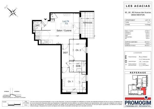 Location Appartement 3 pièces 60.23 m² - Menton 06500