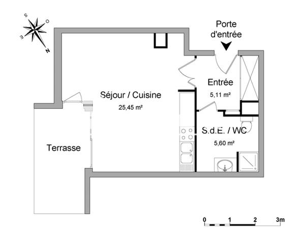 Location Studio 36.16 m² - 5 RUE DELANDRE Bordeaux 33200