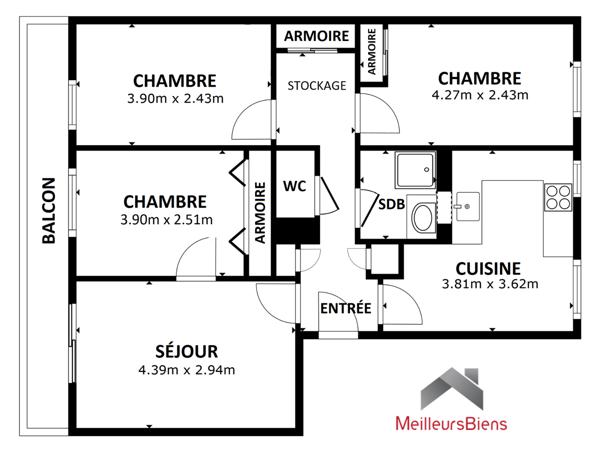 4 pièces 68 m²