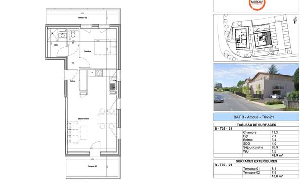 Appartement à vendre    2 pièces • 48,90 m2 Saint-Laurent-d'Agny