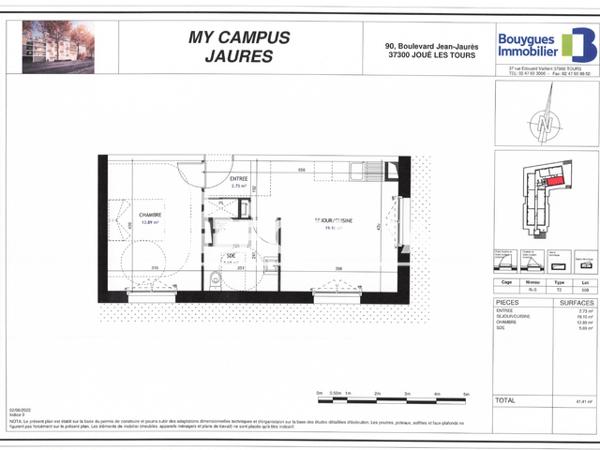 Location Appartement 2 pièces 41.41 m² - 86 BOULEVARD JEAN JAURES Joue-les-tours 37300