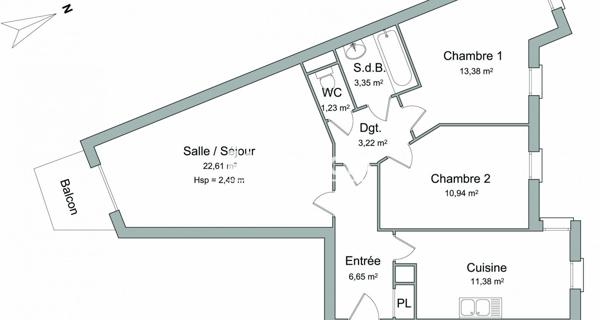Location Appartement 3 pièces 72.76 m² - Gières 38610