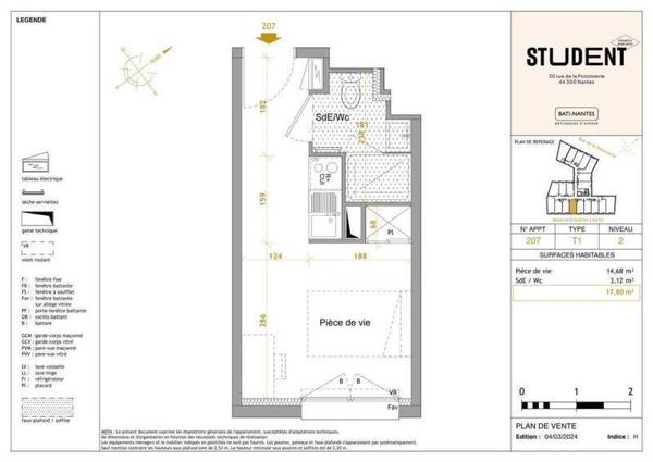 Appartement 1 pièce - 44300 Nantes -  Perverie