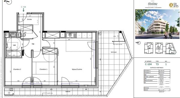 Appartement à vendre 3 pièces 63 m² Nantes