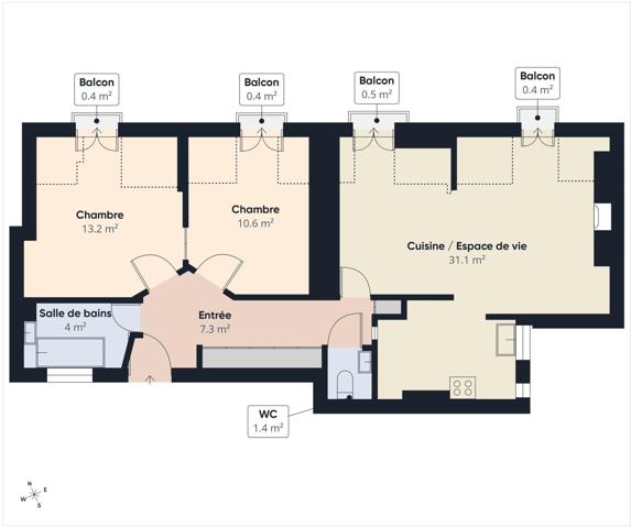 Bel appartement 3 pièces au 6e étage ascenseur