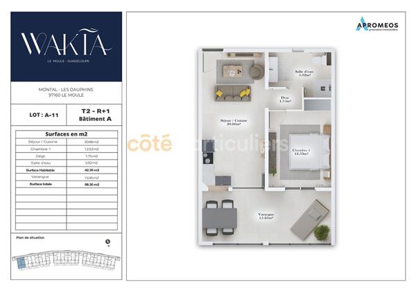 Vente Appartement58,3 m² - 2 Pièces - LE MOULE (97160)