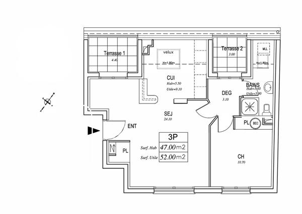 appartement COURBEVOIE - 2 pièce(s) - 47 m2 Lot 301 , Courbevoie
