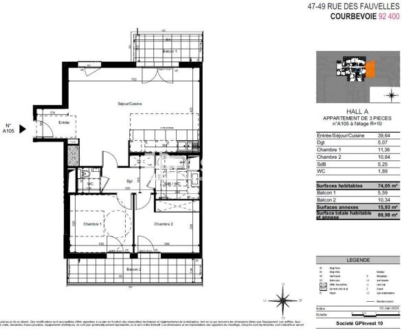 Location Appartement 3 pièces 74.05 m² - Courbevoie 92400