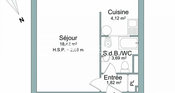 Location Studio 28.05 m² - Nice 06100