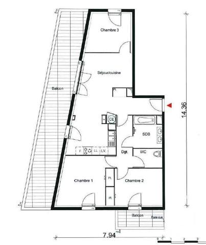 Appartement F4 à vendre  4 pièces - 82 m 2   TOULON  - 83
