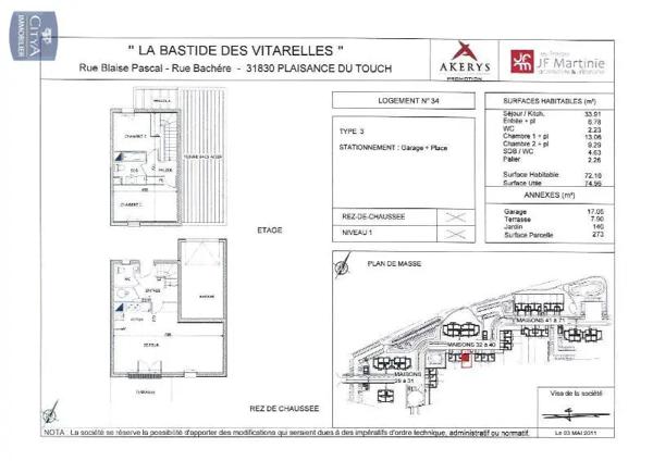 Maison à louer 3 pièces 73.07m² Plaisance-du-Touch (31830)