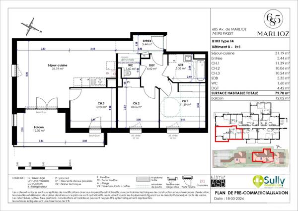Appartement F4 à vendre  4 pièces - 79,70 m2 PASSY - 74