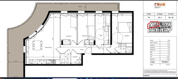 APPARTEMENT T4 BALCON 33.3 M² + PARKING + CAVE