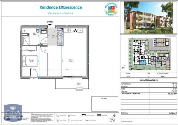 Appartement à louer 2 pièces 46.96m²