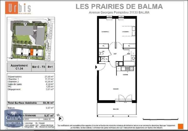 Appartement à louer 3 pièces 59.29m²