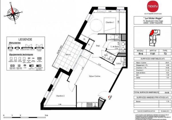 Appartement 3 pièces - 44600 Saint-Nazaire -  Centre Halles