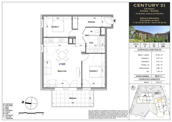 Appartement T3 à vendre  3 pièces - 63,11 m 2   FAVERGES SEYTHENEX  - 74