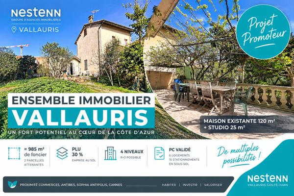Projet promoteur - PC validé - 2 parcelles - 980 m² - Maison existante 100 m² + Studio 25m² - PLU 30% & 4 niveaux