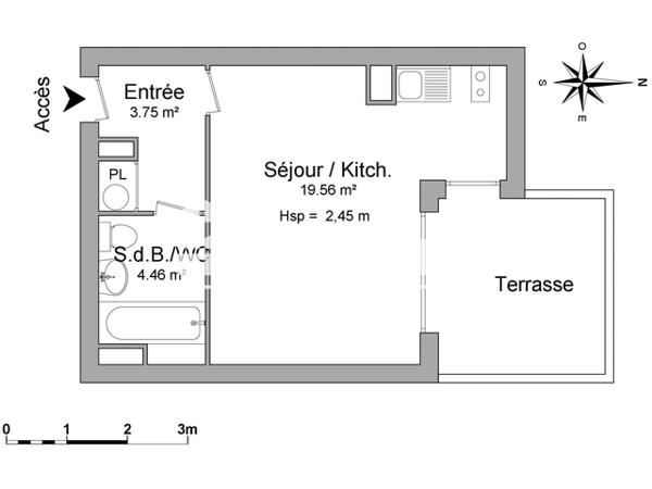 Location Studio 27.77 m² - 140 QUAI DE LA BANQUIERE Saint Andre De La Roche 06730
