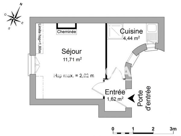 Location Studio 17.77 m² - 99 BOULEVARD VOLTAIRE Paris 75011